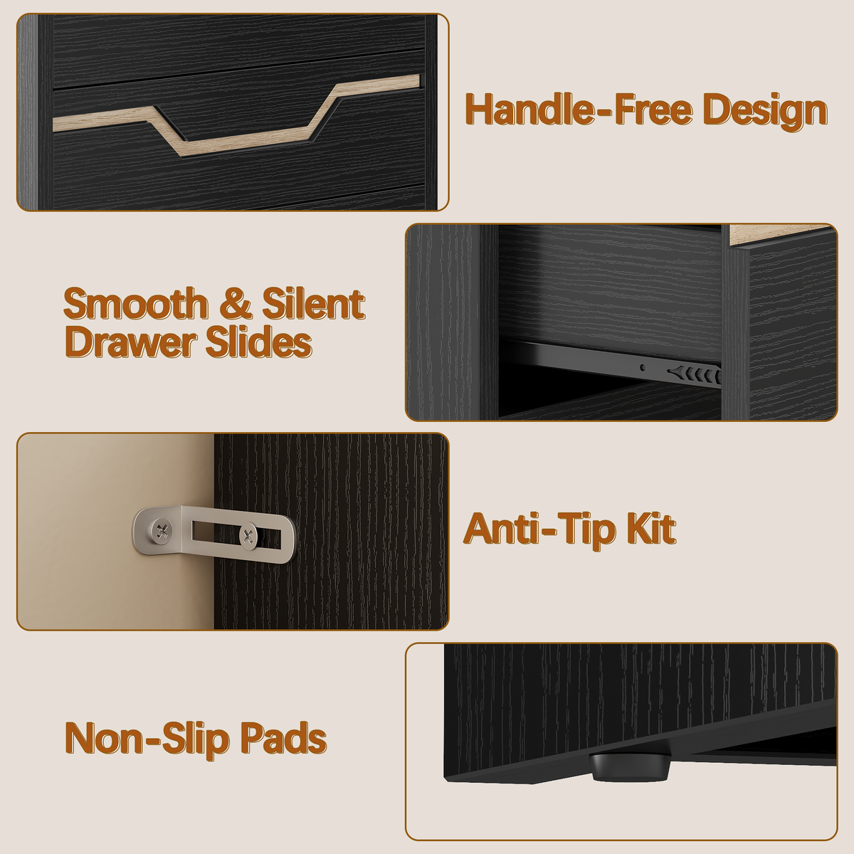 Satifur Charging Nightstand with Power Strip, Bedside Table with 2 Drawers & Open Shelf, Modern End Table with USB & Type-C Ports for Living Room, Black