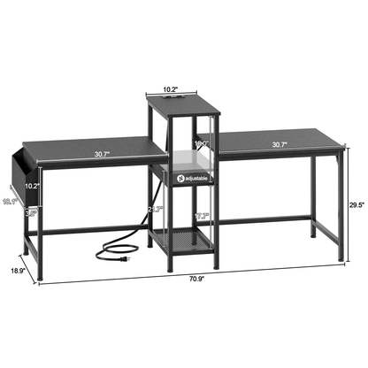 Satifur 71 Inch 2 Person Gaming Desk with Charging Station Home Office Computer Writing Desks with Storage Shelves,Black