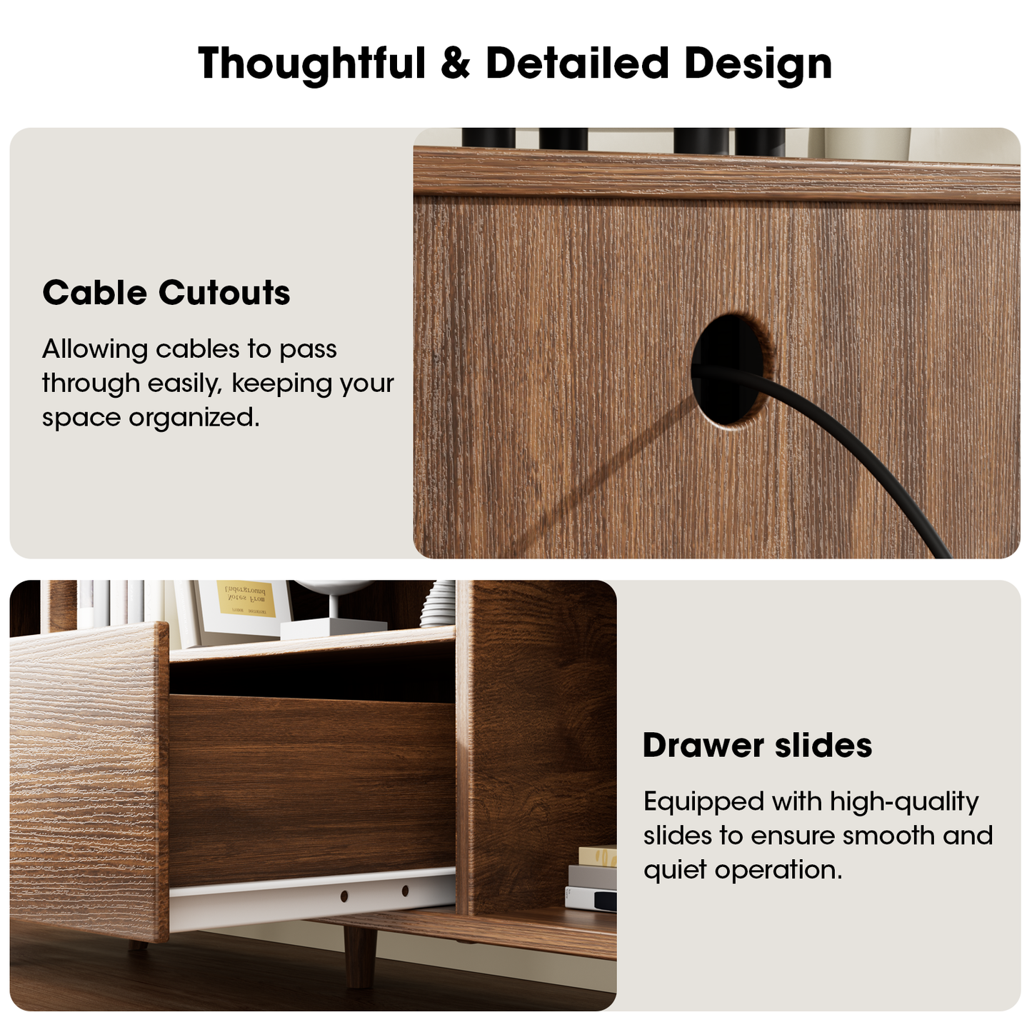 Tydimor TV Cabinet Stands for TVs up to 65", Entertainment Center with Storage Shelf & Outlet, Media Console Table with Drawers for Living Room