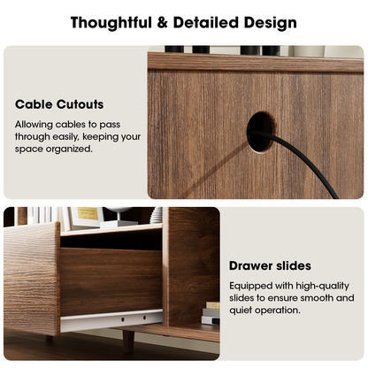 Tydimor TV Cabinet Stands for TVs up to 65", Entertainment Center with Storage Shelf & Outlet, Media Console Table with Drawers for Living Room