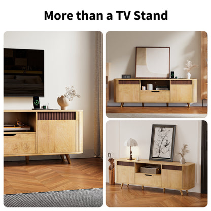 Tydimor TV Stands with Power Outlets, Entertainment Center Dresser for Living Room, Media Console Table with 2 Cabinets & 1 Drawer, Natural