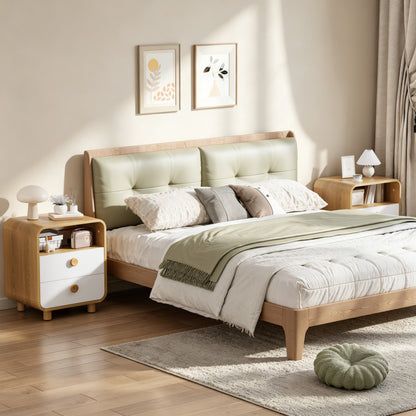 Satifur 2-Drawer Nightstand, White Bedside Table with Open Shelf & Wood Frame, Compact Storage for Bedroom, Living Room
