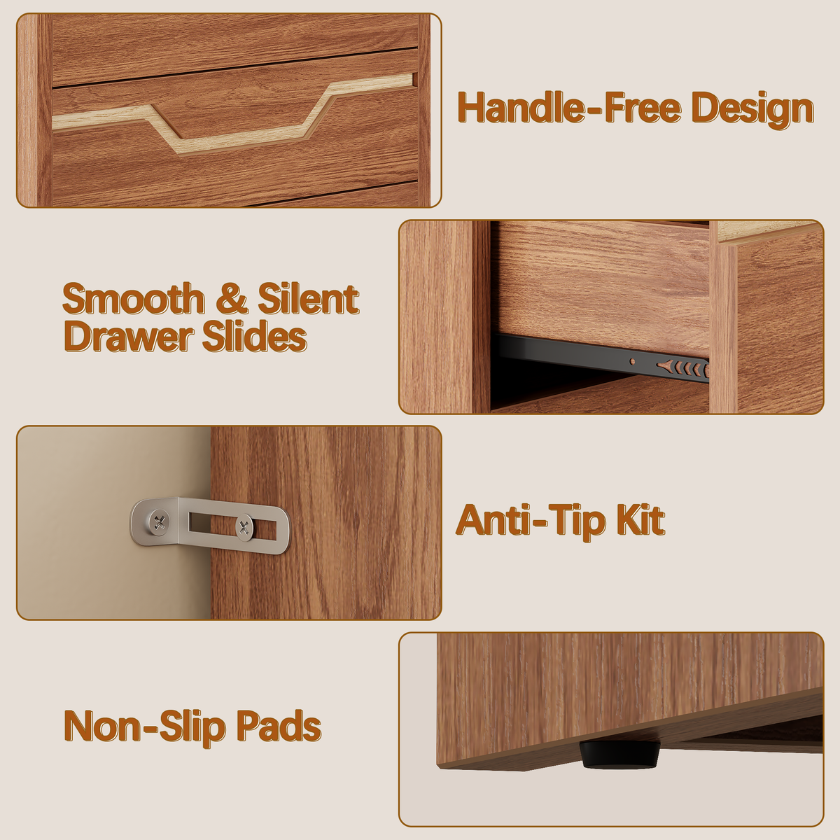 Satifur Charging Nightstand with Power Strip, Bedside Table with 2 Drawers & Open Shelf, Modern End Table with USB & Type-C Ports for Living Room, Cherry Wood