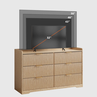 Tydimor Dressers for Bedroom 6 Drawers, Wide Chest of Drawers Storage Organizer, Wooden Cabinet with Anti-Tip Safety for Living Room, Hallway