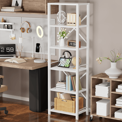 Satifur Bookshelf Bookcase Organizer with 6 Shelves for Living Room Bedroom Kitchen Garage, White