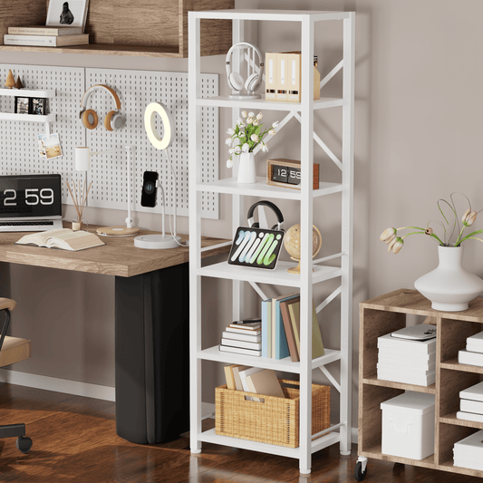 Satifur Bookshelf Bookcase Organizer with 6 Shelves for Living Room Bedroom Kitchen Garage, White