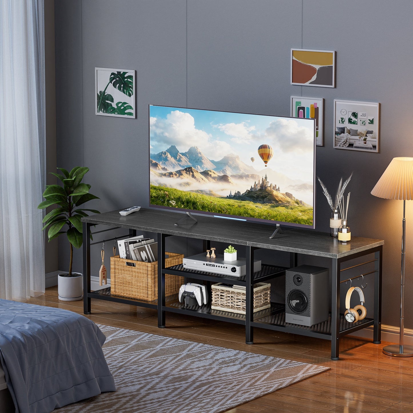 Tydimor Modern TV Stand for TVs up to 65" TVs, Media Console Table for Living Room, Entertainment Center with Storage, Light Black Oak