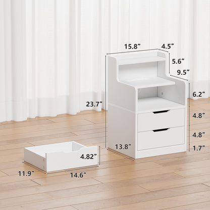Satifur White Nightstand with Charging Station,LED Nightstand with 2 Drawers Bed Side Table,White