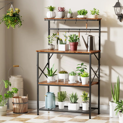 TYDIMOR Kitchen Bakers Rack with Outlets, Coffee Bar Table 4 Tiers Microwave Stand, Brown, 31.5"