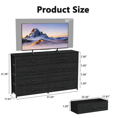 Tydimor TV Stand for TVs up to 55", Console Table with 8 Drawers, Entertainment Center for Living Room, Black Oak