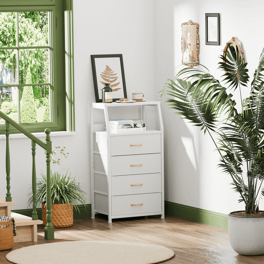 Satifur 4-Drawer Nightstand,Vertical Fabric Dresser Storage End Table,for All Age,White