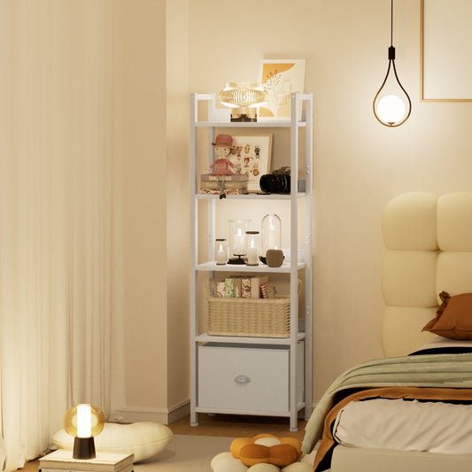Satifur 5 Tier Ladder Bookcase with Removable Drawer Tall Standing Bookshelf,White