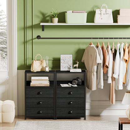 Satifur Nightstand,Vertical Dresser with Fabric Chest of Drawers & Storage for Bedroom,Living Room,Black Oak
