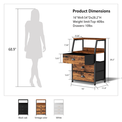 TYDIMOR Night Stand, Small Dresser 3 drawer storage organizer for Bedroom, Brown, Adults