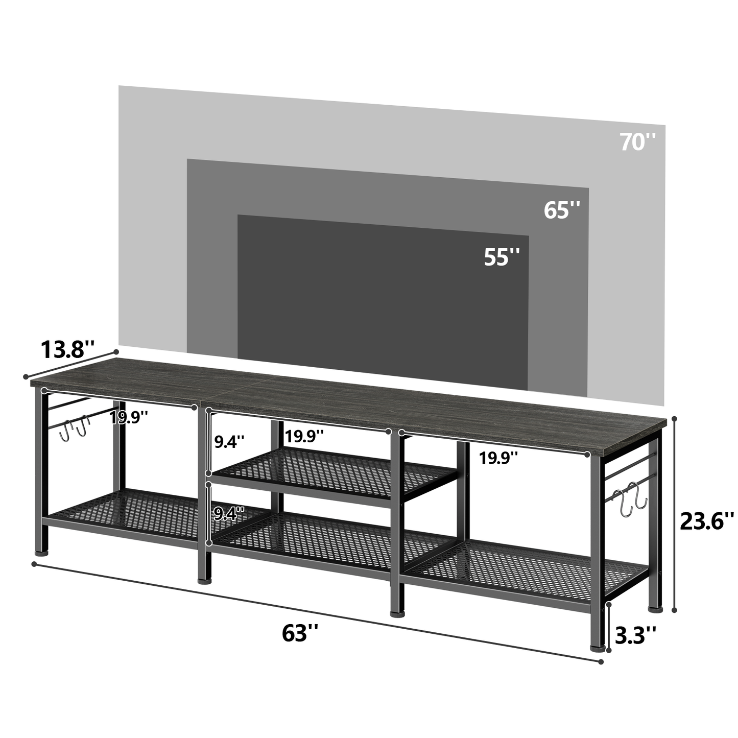 Tydimor Modern TV Stand for TVs up to 70" TVs, Media Console Table for Living Room, Entertainment Center with Storage, Light Black Oak
