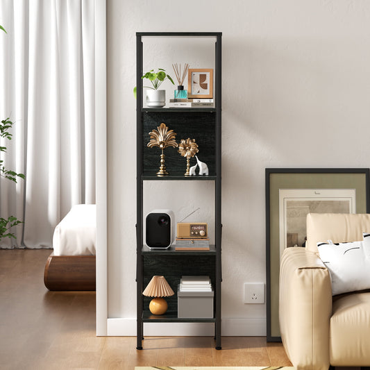 Satifur Bookshelf with 2 Large Backboards, Narrow Bookcase for Space Saving, Industrial Bookshelf with 5 Shelves for Office,Bathroom,Bedroom,Black Oak Finish