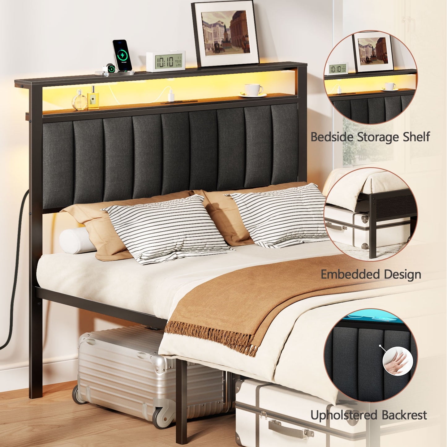 Satifur Full LED Bed Frame, Black