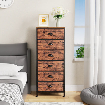 Tydimor 6 Drawer Dresser,Chest of Drawers for Bedroom Tall Fabric Dresser,Rustic Brown