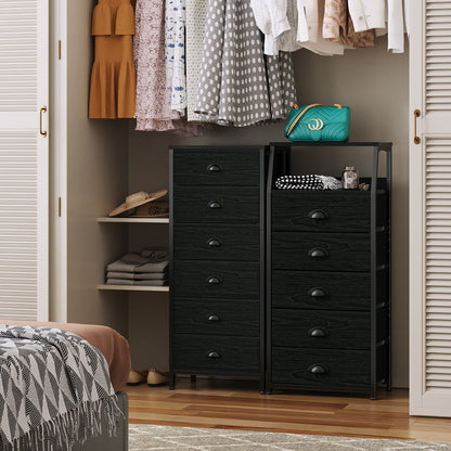 Tydimor 6 Drawer Dresser,Chest of Drawers for Bedroom Tall Fabric Dresser,Black Oak