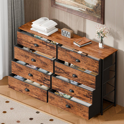 Tydimor TV Stand for TVs up to 55", Console Table with 8 Drawers, Entertainment Center for Living Room, Rustic Brown