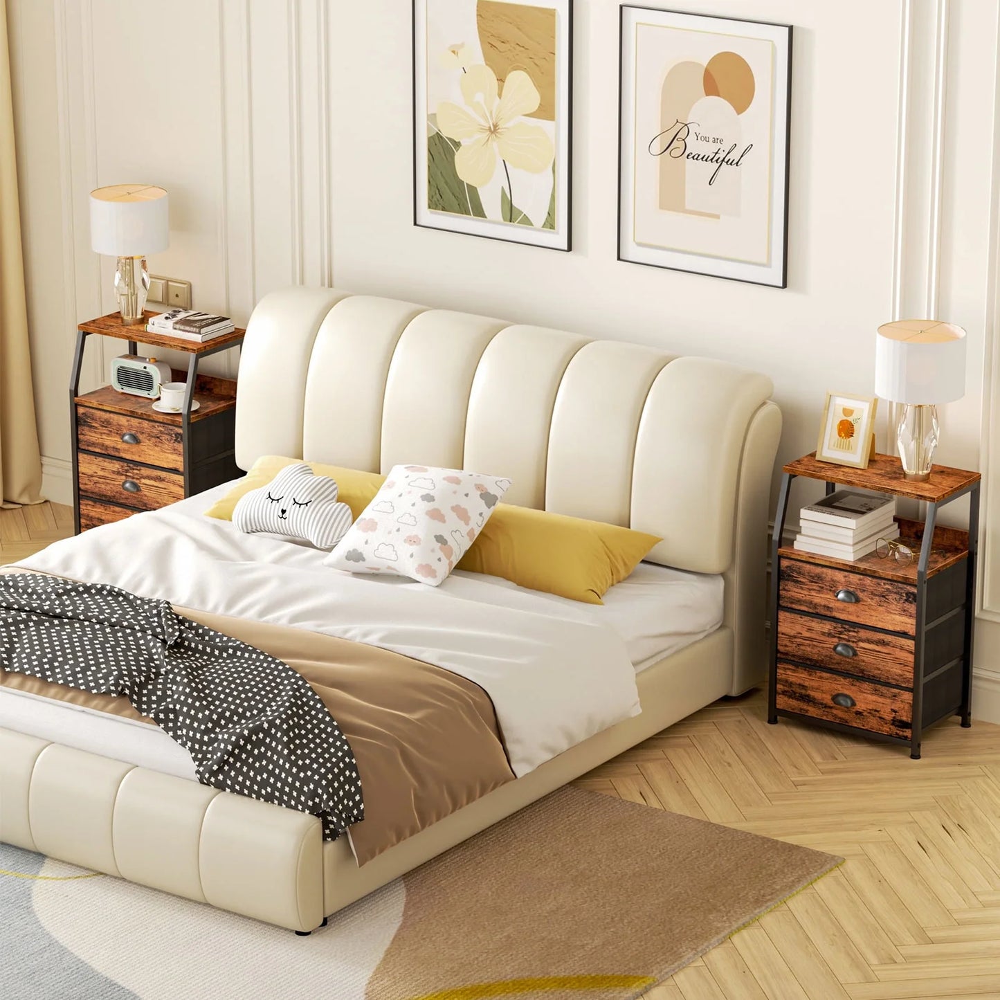 Tydimor Night Stand, Small Dresser 3 Drawer Storage Organizer Furniture for Bedroom, Brown, Adults