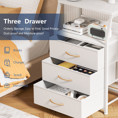 TYDIMOR Nightstand Bedside Table, 3 Drawer Dresser for Bedroom Furniture, White, Modern Style, Adults