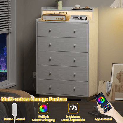 TYDIMOR Tall Dresser for Bedroom - 5 Large Wooden Drawers, White Chests of Drawers Organizer