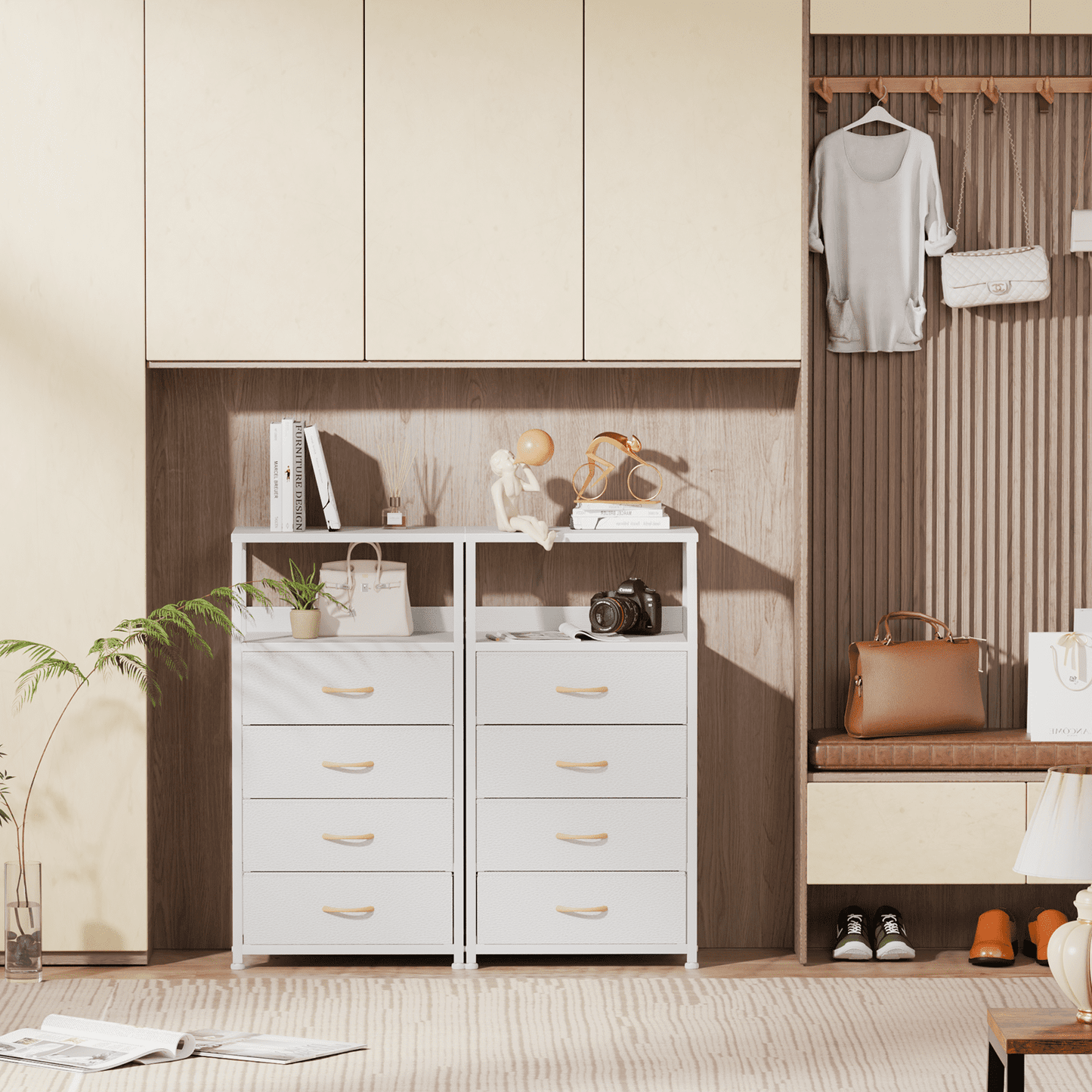 TYDIMOR Tall Nightstand,4 Drawer White Dresser for Bedroom Storage,Side Table for All Ages