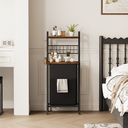 Satifur Laundry Basket Hamper with Oxford Fabric Pull-Out Bag 2-Tier Shelf Hook for Laundry Room Bedroom Bathroom