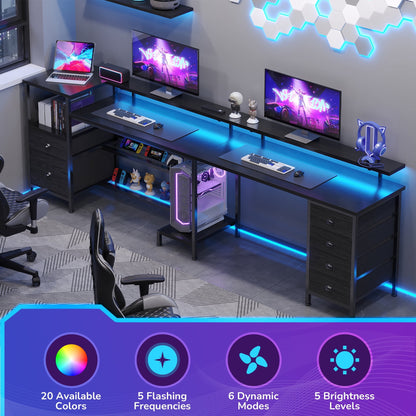 Hexmn Black L Shaped Office Desk with Drawers Storage, Dual Monitor Computer Desk, Workstation Set for Office Living Room