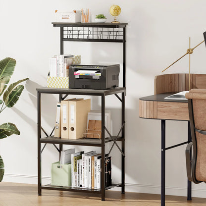 TYDIMOR Kitchen Bakers Rack with Outlets, Coffee Bar Table 4 Tiers Microwave Stand, Light Black Oak