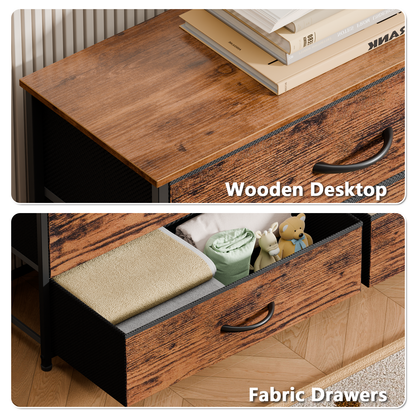 Tydimor 8 Fabric Drawers Dressers for Bedroom Wide Dresser TV Stand for 55" TVs, Chest of Drawers, Rustic Brown