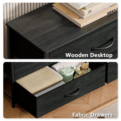 Tydimor Black 8 Fabric Drawers Dressers for Bedroom Wide Dresser TV Stand for 55" TVs, Chest of Drawers