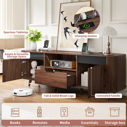 Tydimor TV Cabinet Stands for TVs up to 70", Entertainment Center with Storage Shelf & Outlet, Media Console Table with Drawers for Living Room