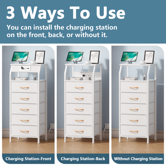 TYDIMOR Tall Dresser for Bedroom, 5 Drawer with Charging Station, White, Ideal for Adults