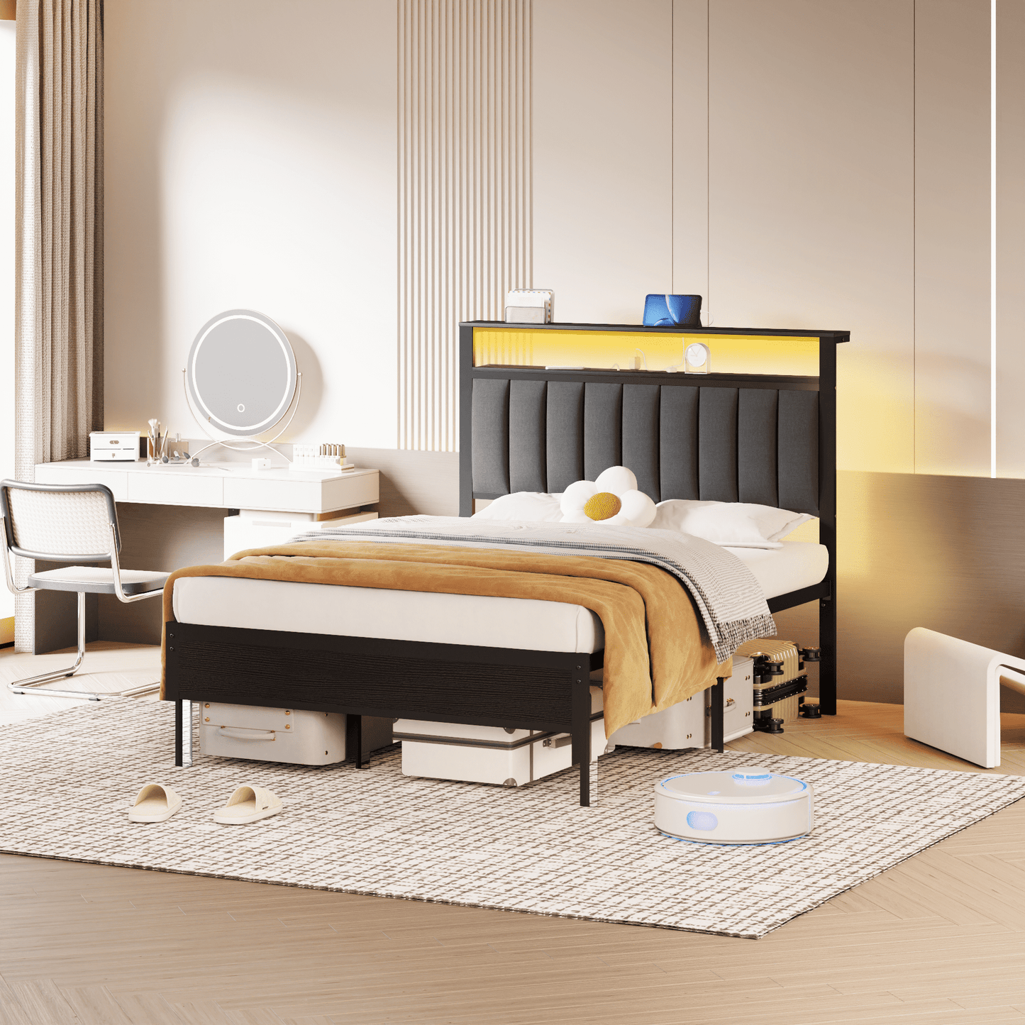 Satifur Full LED Bed Frame, Black