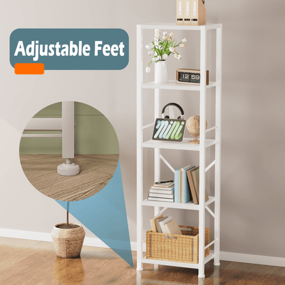 Satifur Bookshelf Bookcase Organizer with 5 Shelves for Living Room Bedroom Kitchen Garage, White