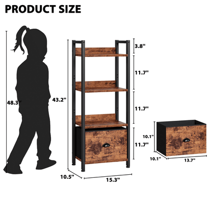 Satifur 4 Tier Ladder Bookcase with Removable Drawer Tall Standing Bookshelf,Rustic Brown