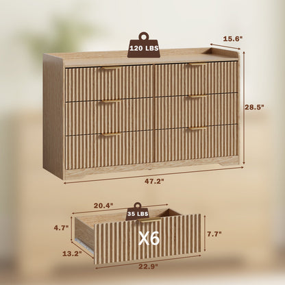 Tydimor Dressers for Bedroom 6 Drawers, Wide Chest of Drawers Storage Organizer, Wooden Cabinet with Anti-Tip Safety for Living Room, Hallway