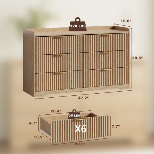 Tydimor Dressers for Bedroom 6 Drawers, Wide Chest of Drawers Storage Organizer, Wooden Cabinet with Anti-Tip Safety for Living Room, Hallway