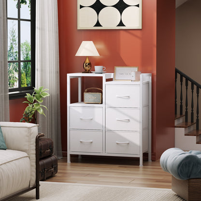 TYDIMOR 5 Drawer Fabric Dresser for Bedroom, White Chest for Closet & Living Room, Ideal for Adults