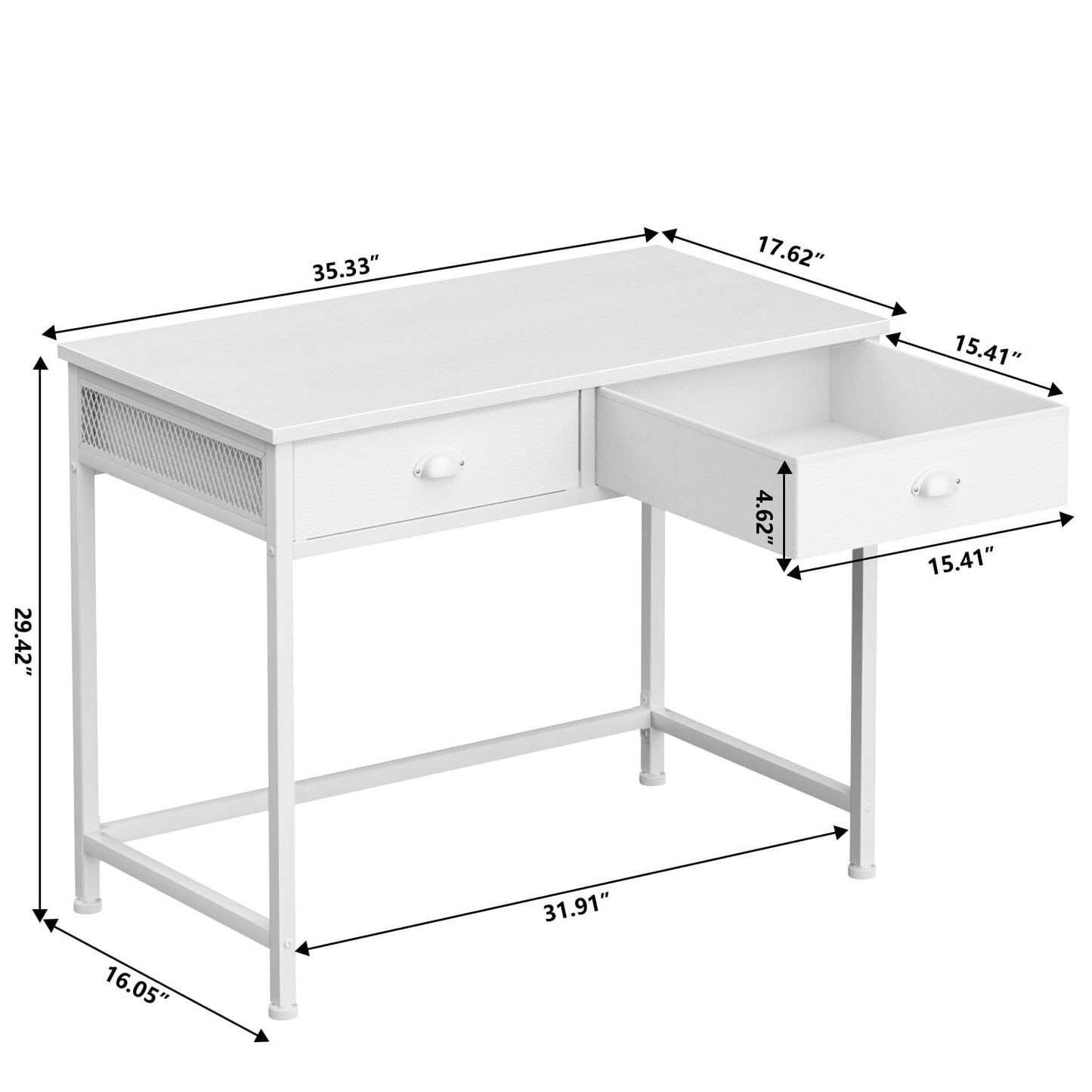 Hexmn White Computer Desk with 2 Fabric Drawers for Office Home