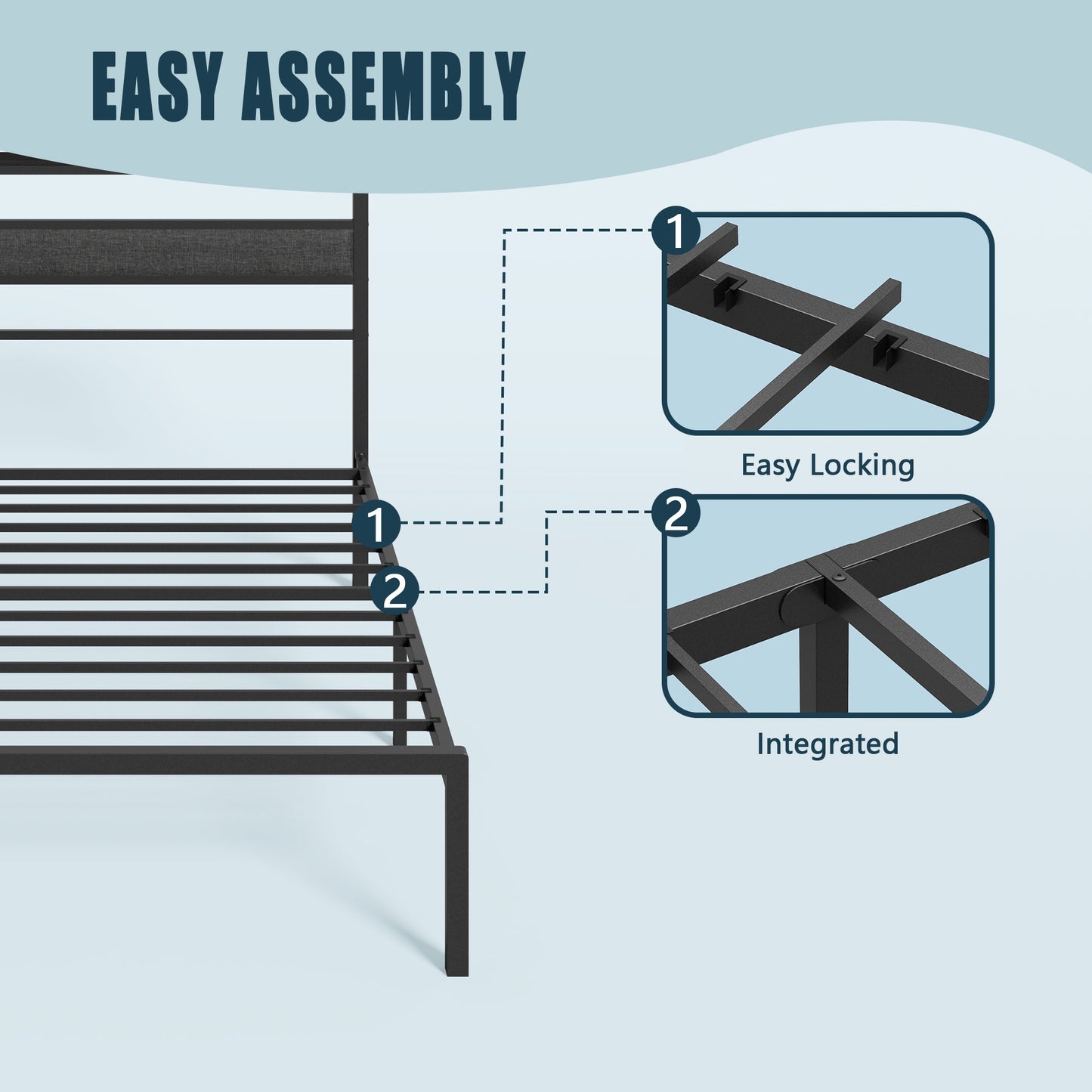 Tydimor Twin Size Bed Frame with USB Charging Station, LED Lights & Upholstered Headboard & Shelf, Metal Black