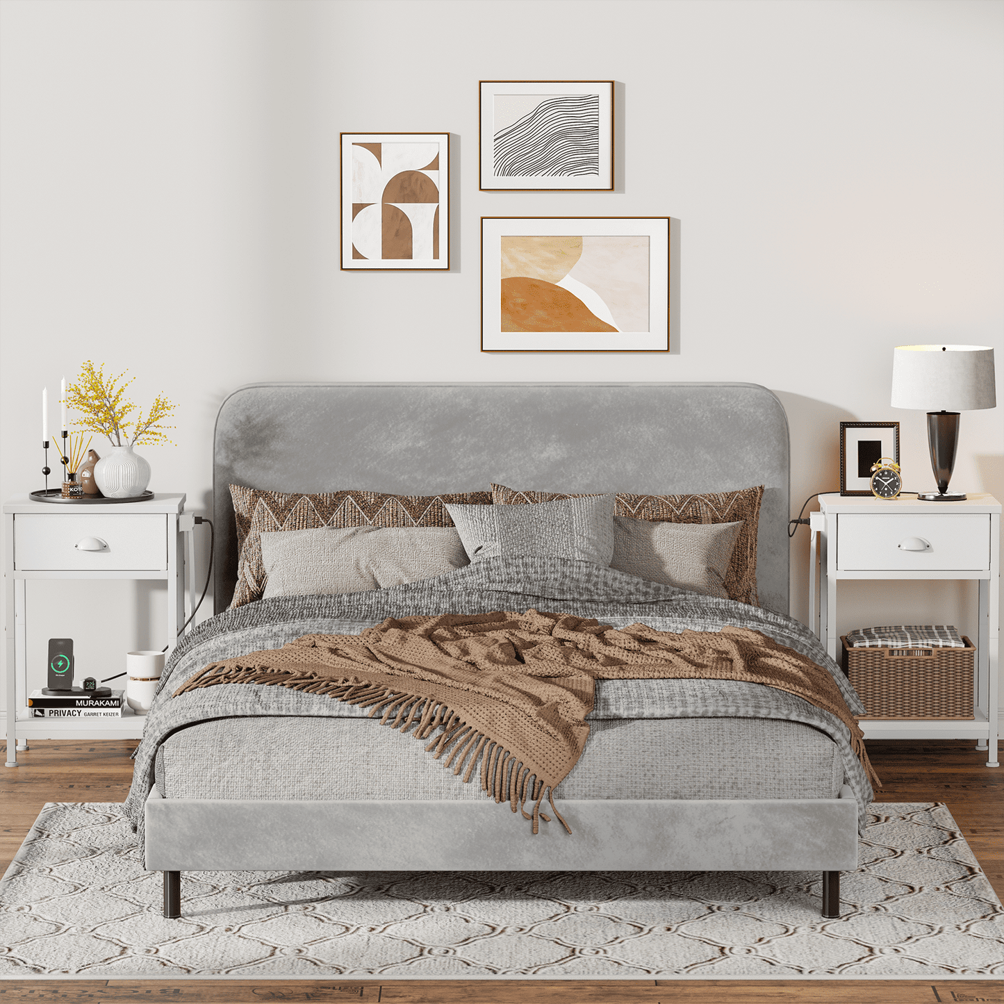 Satifur Set of 2 Nightstand with Charging Station for Bedroom,Side End Table with Outlets & USB Ports,White
