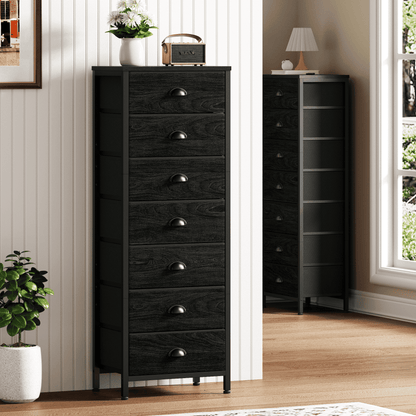 Tydimor 7-Drawer Tall Dresser Bedside Fabric Nightstand with Storage,Black Oak