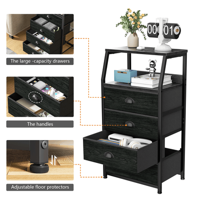 TYDIMOR Tall Nightstand,4 Drawer Black Dresser for Bedroom Storage,Side Table for All Ages