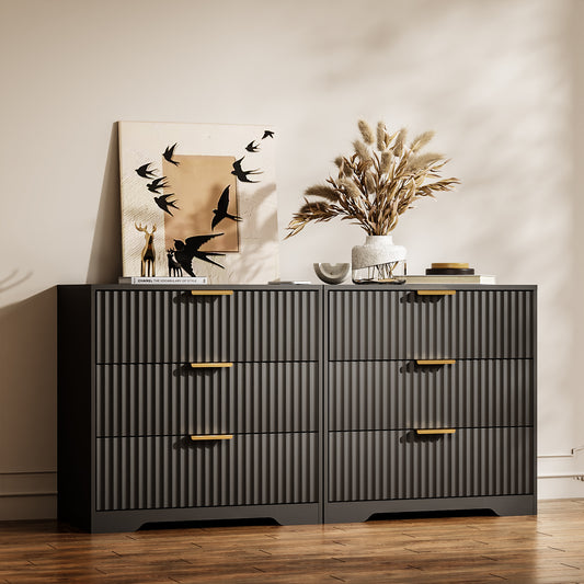 Tydimor Modern Nightstand with 3 Wooden Drawers, Bedside Table for Living Room, Black,Set of two