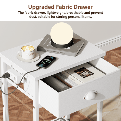 Satifur Set of 2 Nightstand with Charging Station for Bedroom,Side End Table with Outlets & USB Ports,White