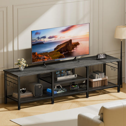 Tydimor Modern TV Stand for TVs up to 70" TVs, Media Console Table for Living Room, Entertainment Center with Storage, Light Black Oak