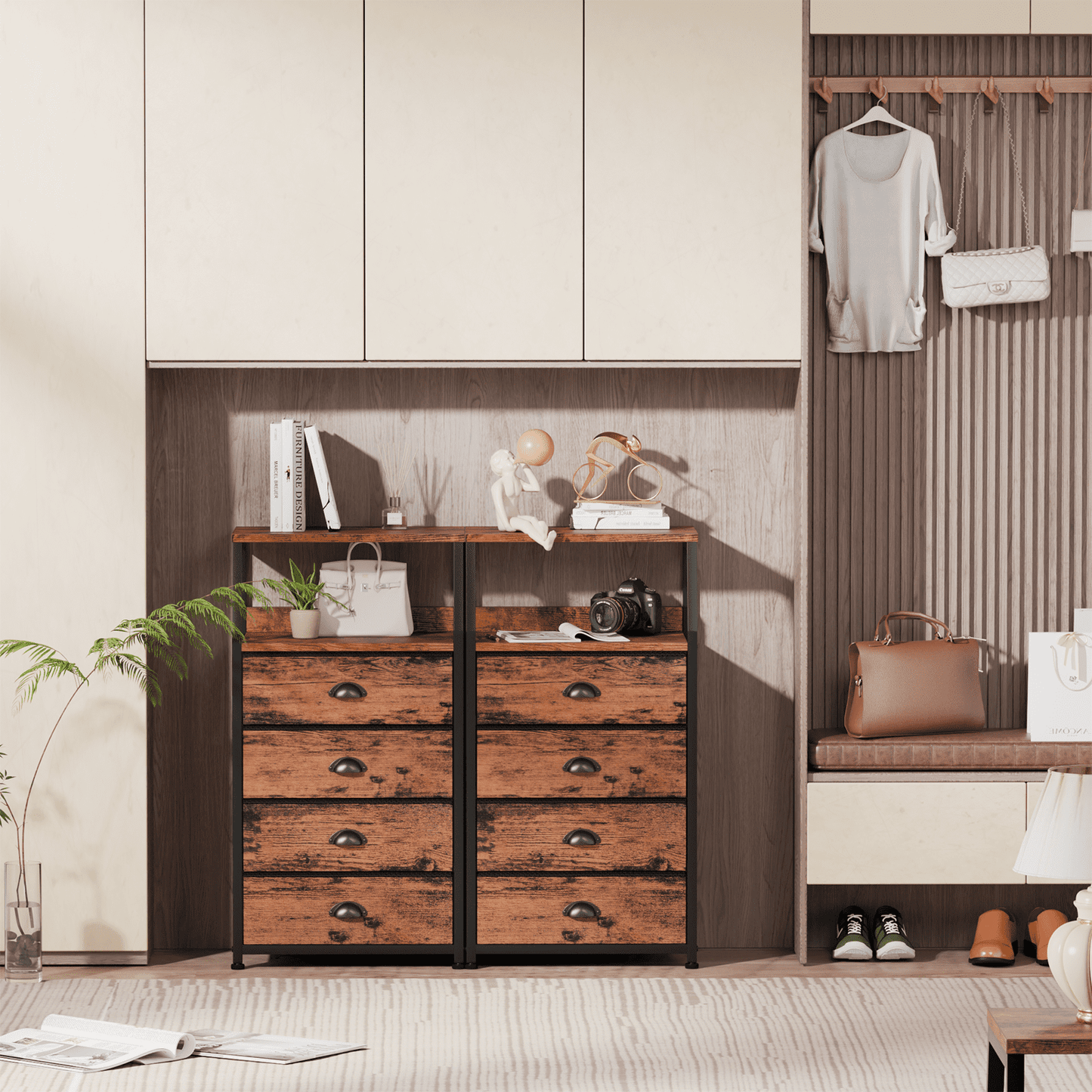 TYDIMOR Tall Nightstand, 4 Drawer Storage Organizer for Bedroom, Brown, for Adults